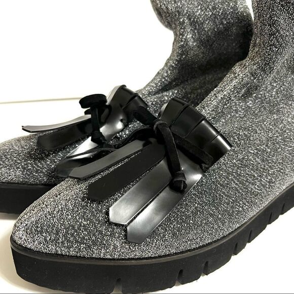 Kennel & Schmenger Ankle Sock Boots Silver Black Sparkly Fringe Pointy Toe New 7 - Picture 2 of 14